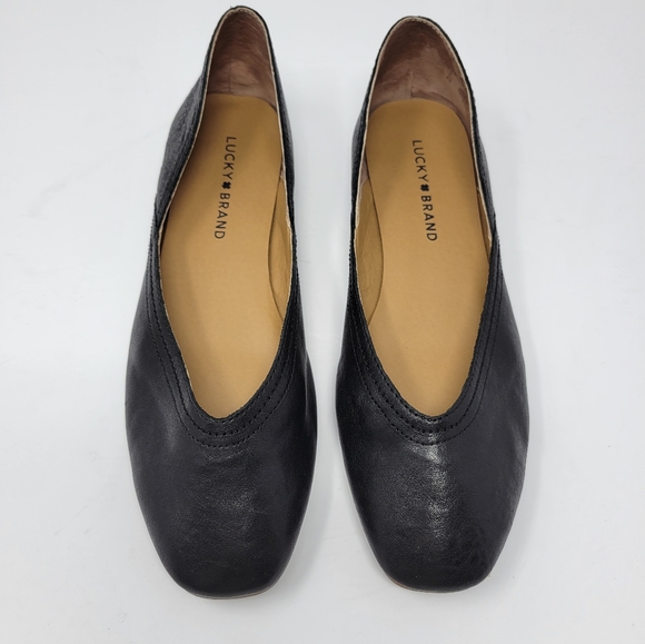 Lucky Brand Alba Leather Ballet Flats Slip on Curved Black Shoe Size 7.5M / 38 - Picture 4 of 7